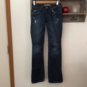 MEK DENIM USA jeans Masonville boot cut, distressed blue, size 24/32